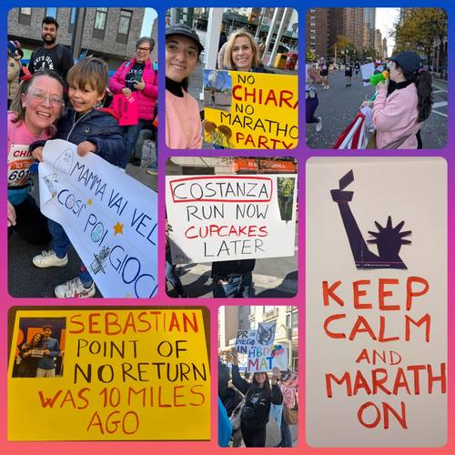 Handmade signs cheering on our marathoners